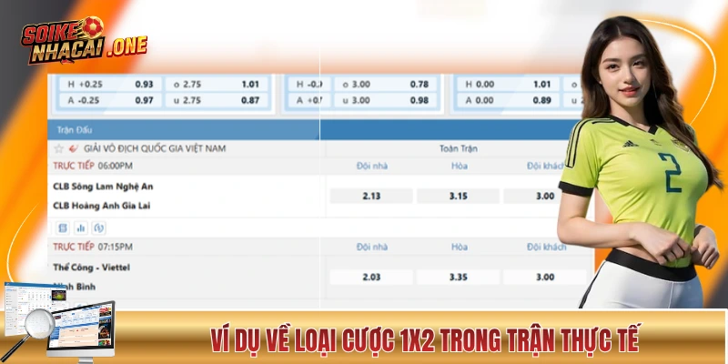 Ví dụ về loại cược 1x2 trong trận thực tế